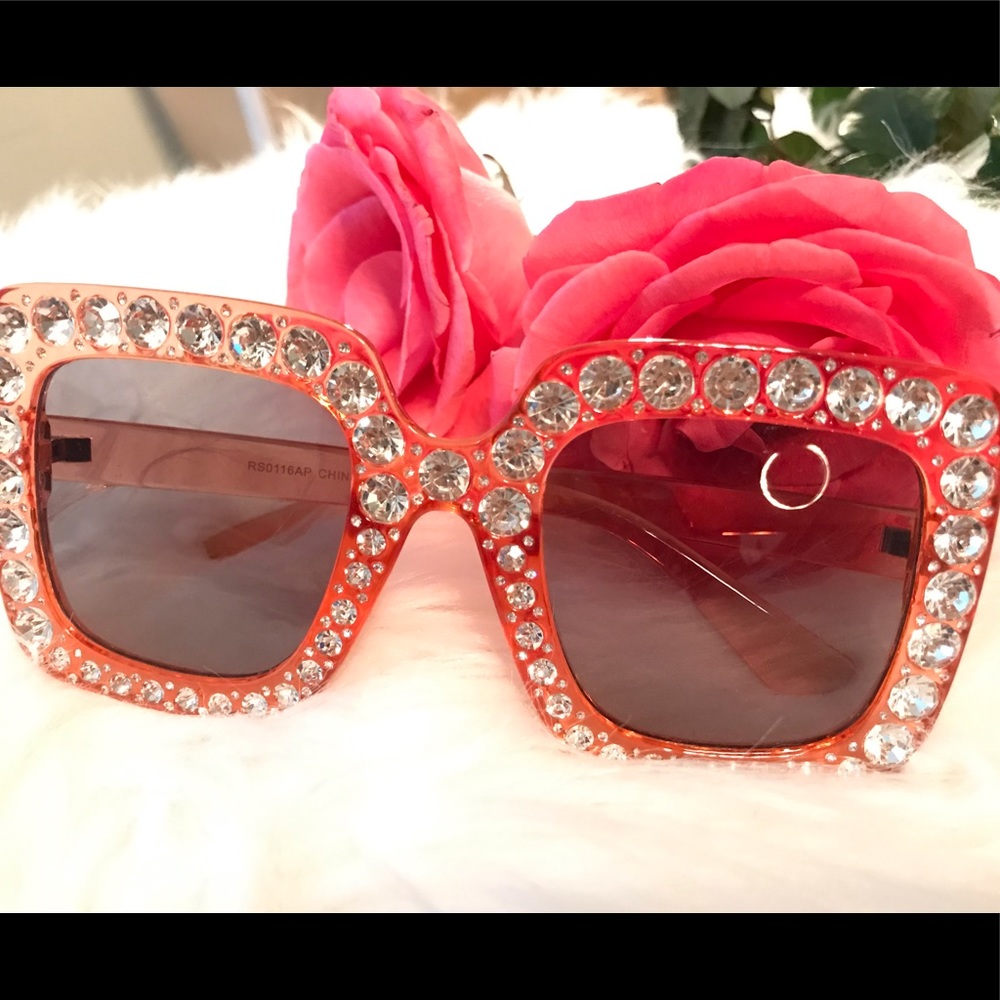 Peach Rhinestone Sunglasses